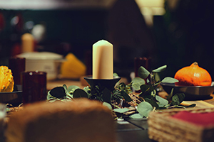Warm and inviting table setup with candles