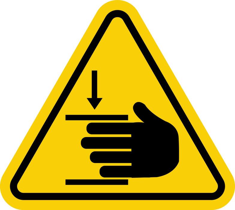 Hand crush caution sign